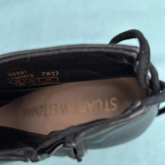 NWOT - Stuart Weitzman Tieback 75 POINTY Block Bootie BLACK LEATHER 6.5B Women - Picture 9 of 9